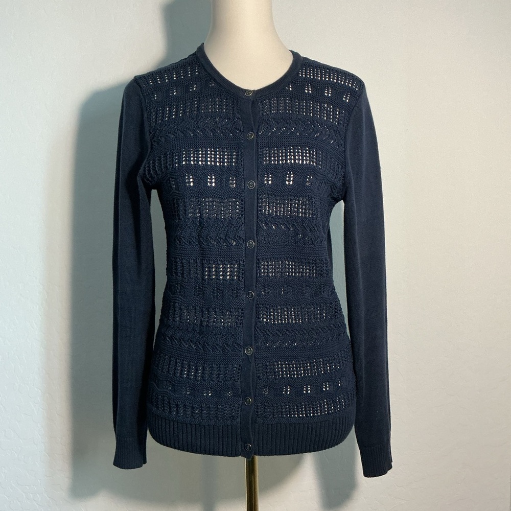 Brooks Brothers Dark Blue Cardigan Women’s Size Medium 100% Cotton